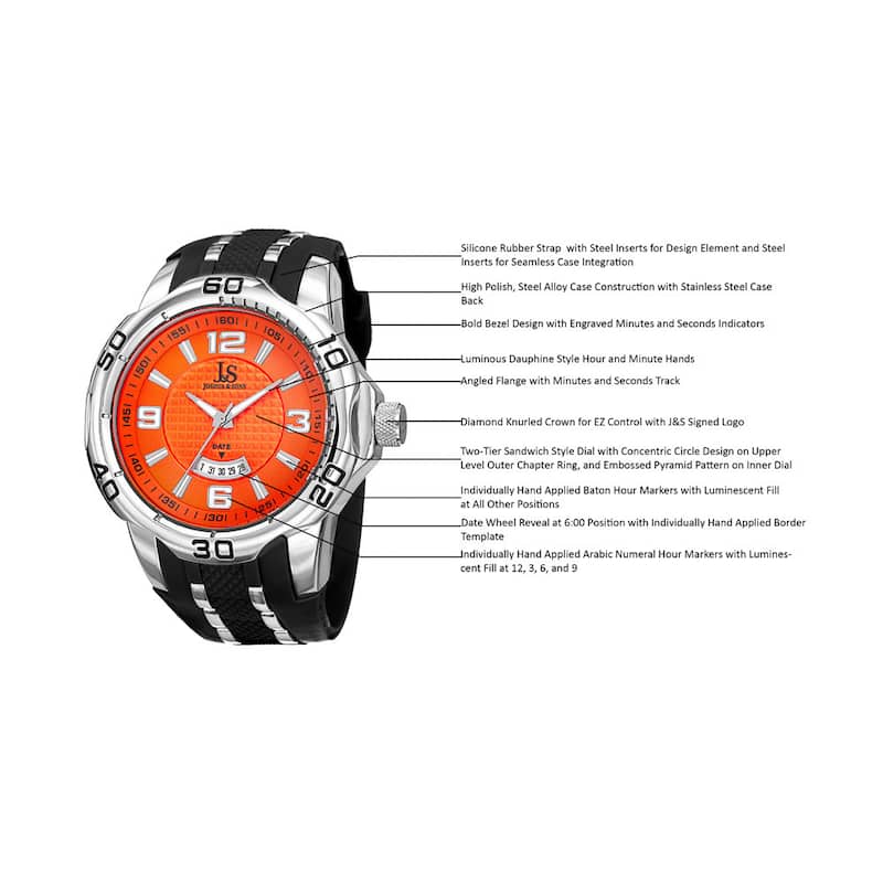 Joshua & Sons Men's Swiss Quartz Diamond Date Orange Strap Watch