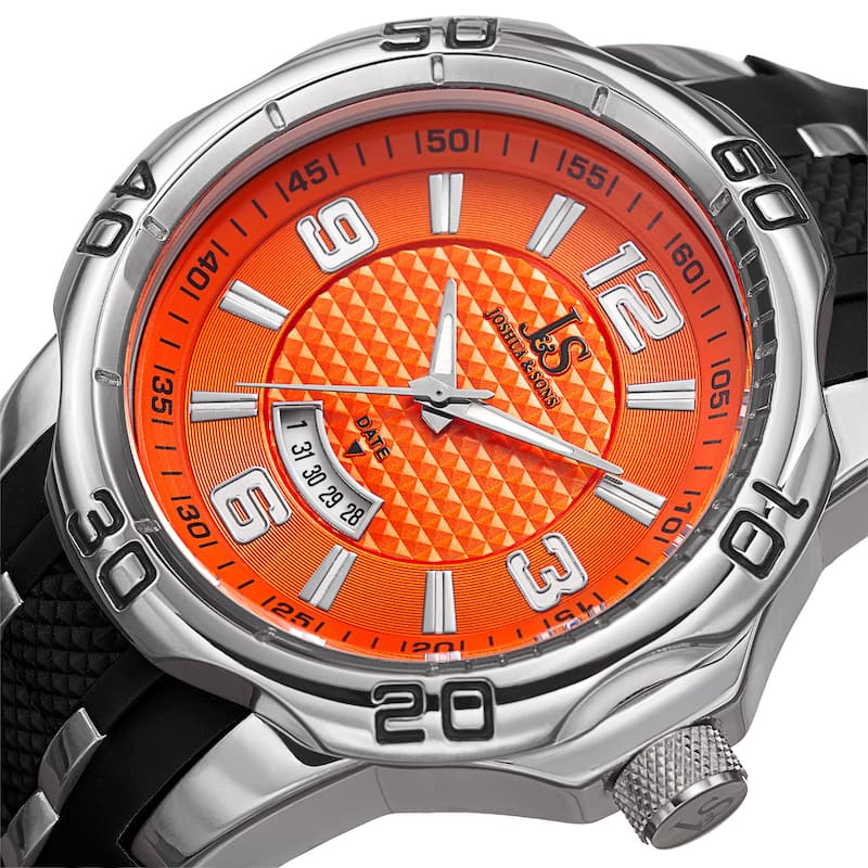 Joshua & Sons Men's Swiss Quartz Diamond Date Orange Strap Watch