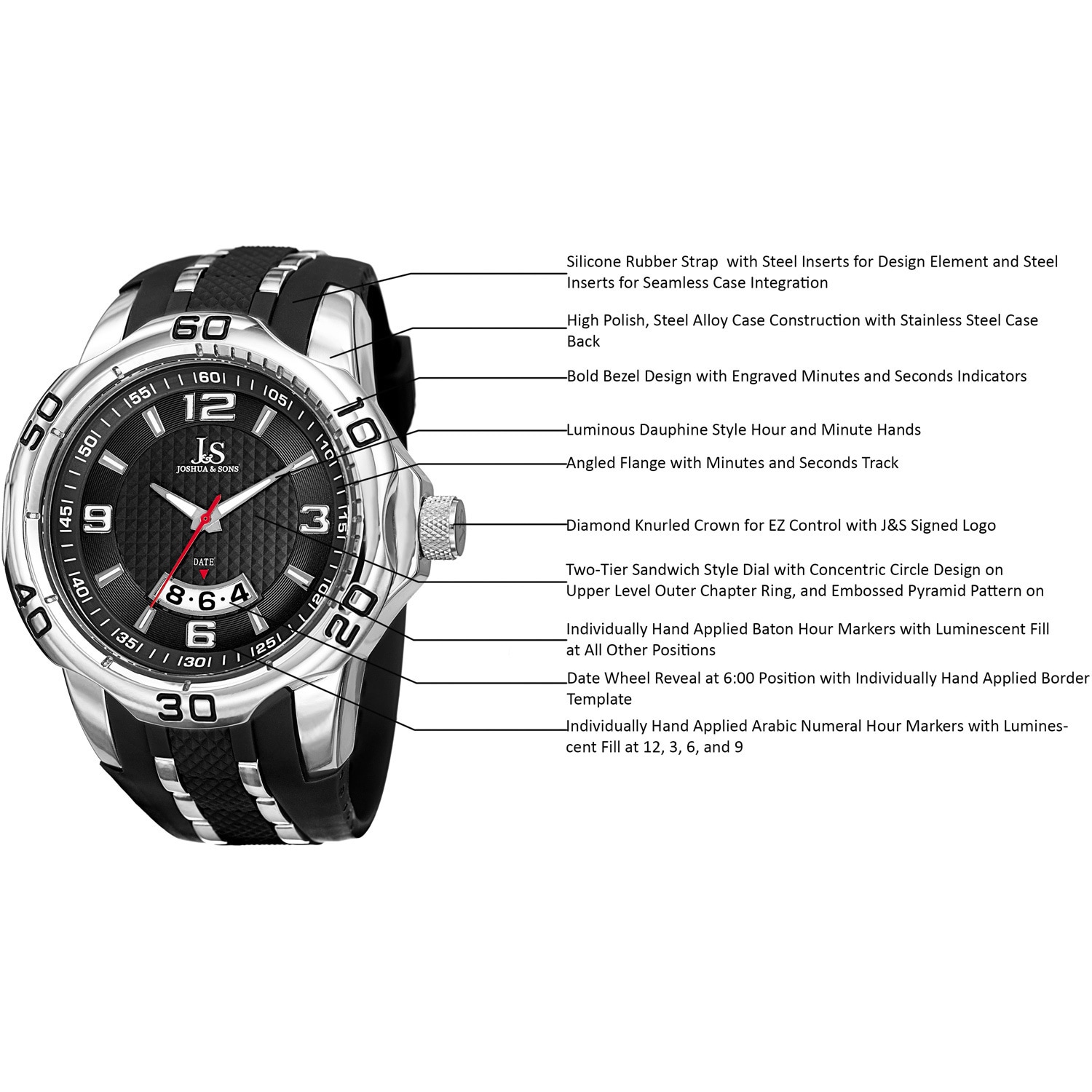 Joshua & Sons Men's Swiss Quartz Diamond Date Strap Watch