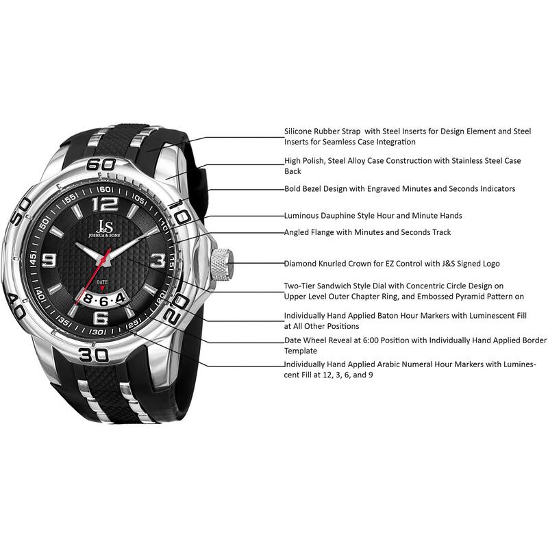 Joshua & Sons Men's Swiss Quartz Diamond Date Strap Watch