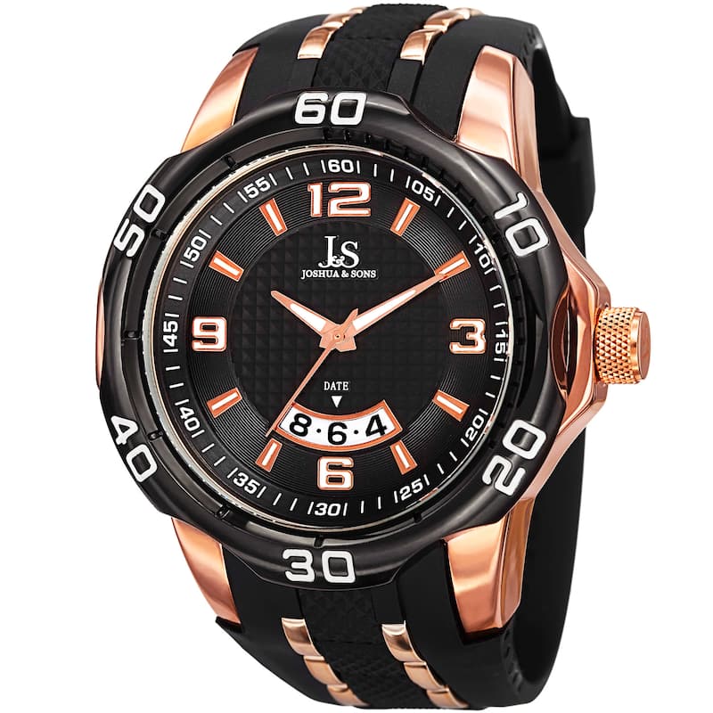 Joshua & Sons Men's Swiss Quartz Diamond Date Strap Watch - Black / Rose-Tone