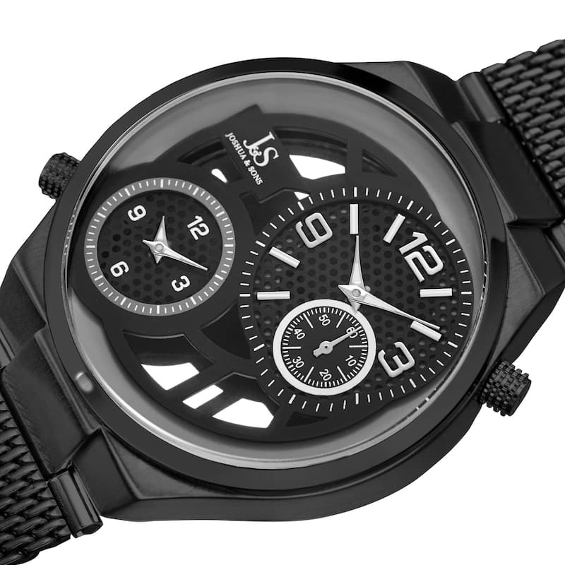 Joshua & Sons Men's Multifunction Stainless Steel Mesh Quartz Black Bracelet Watch