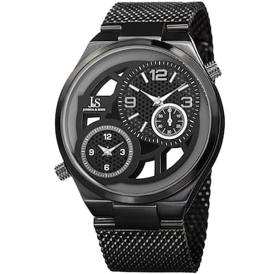 Joshua & Sons Men's Multifunction Stainless Steel Mesh Quartz Black Bracelet Watch