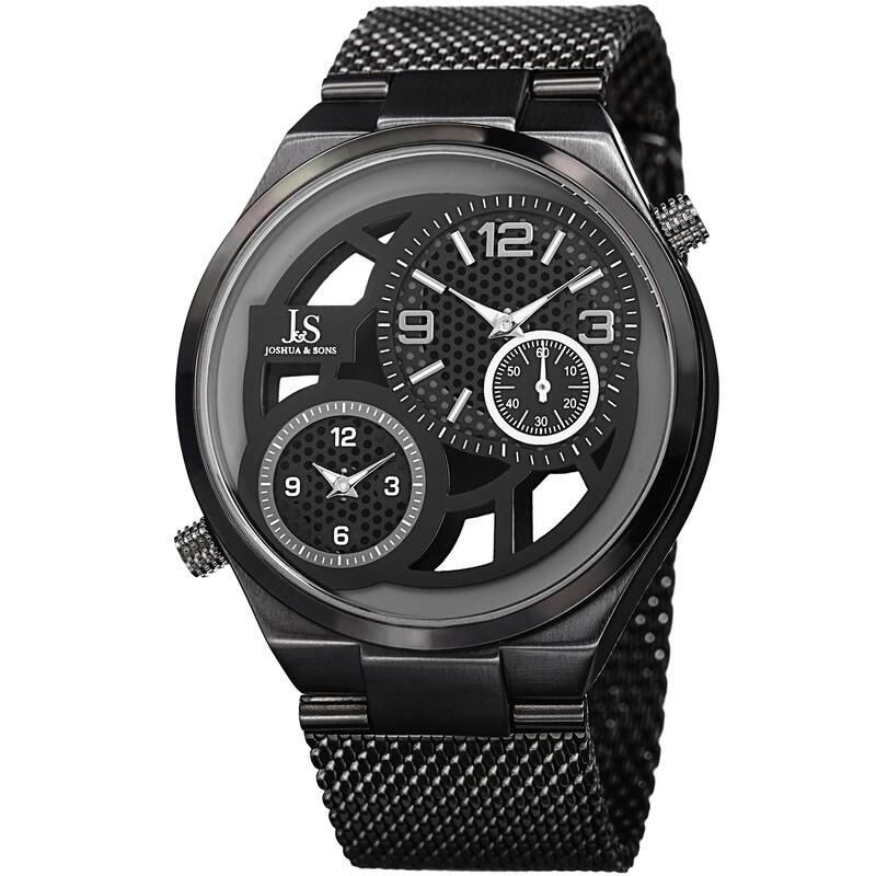 Joshua & Sons Men's Multifunction Stainless Steel Mesh Quartz Black Bracelet Watch