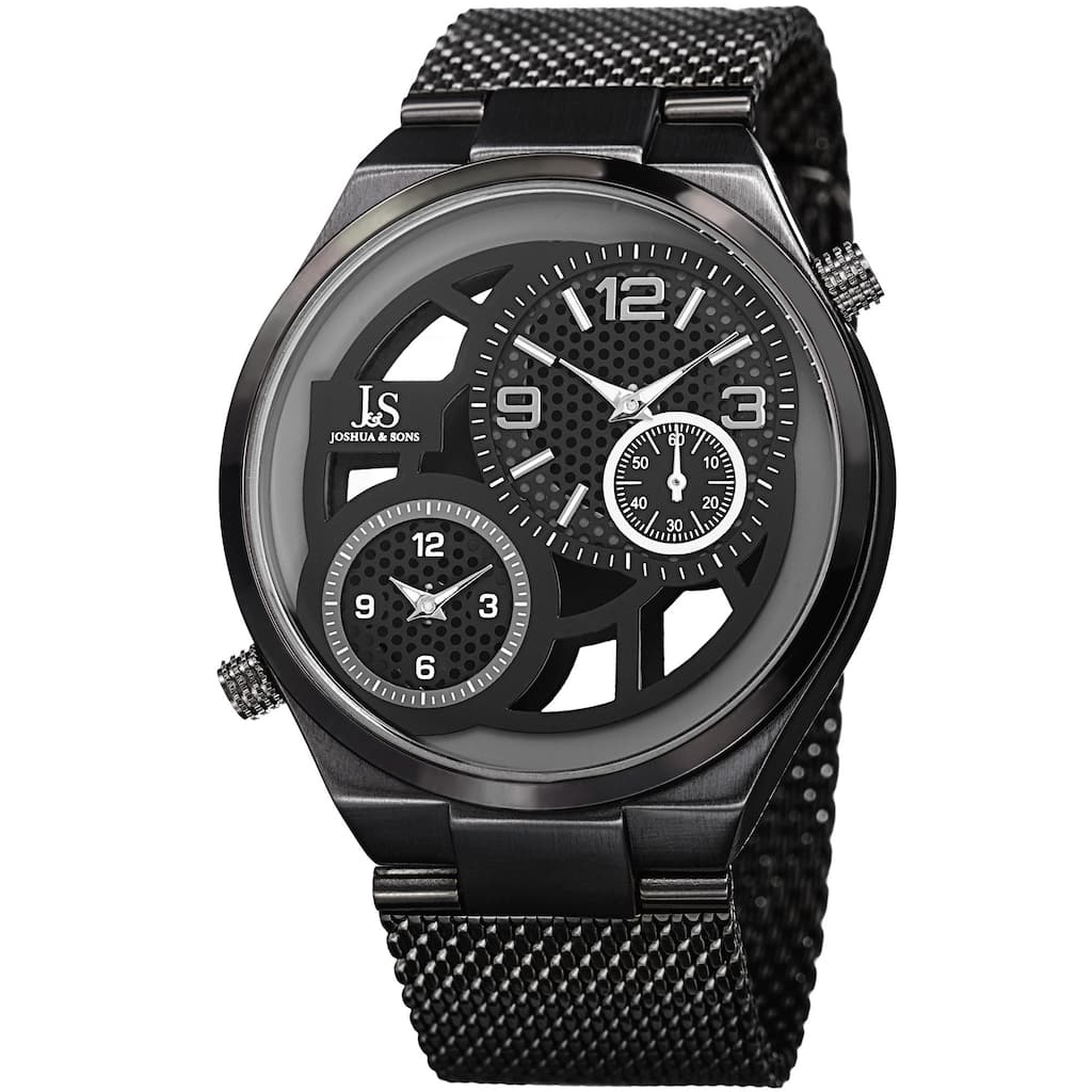 Joshua & Sons Men's Multifunction Stainless Steel Mesh Quartz Black Bracelet Watch