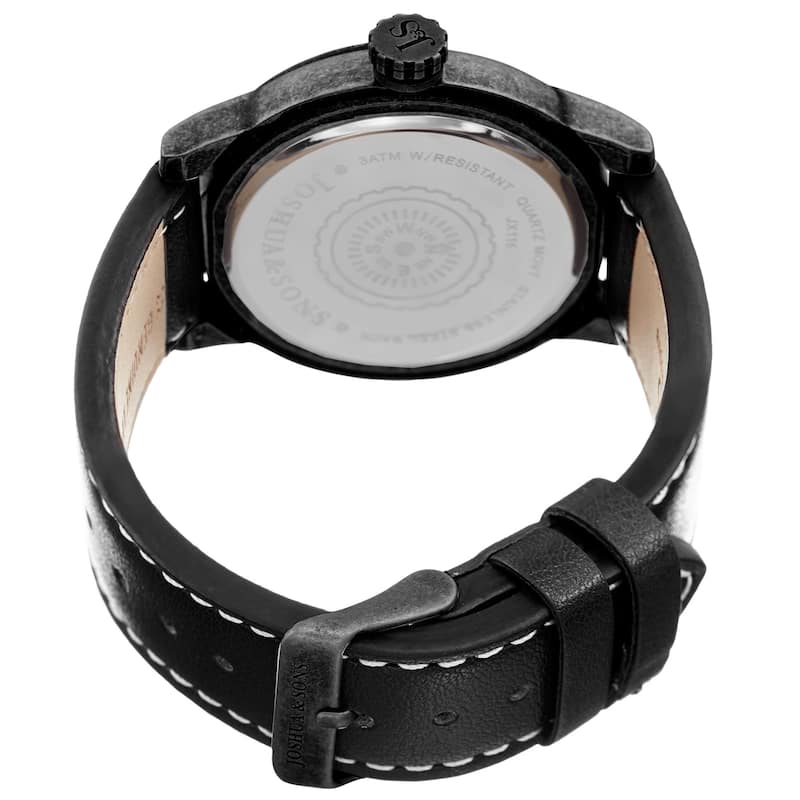 Joshua & Sons Men's Quartz Rotating Wheel Leather Black Strap Watch