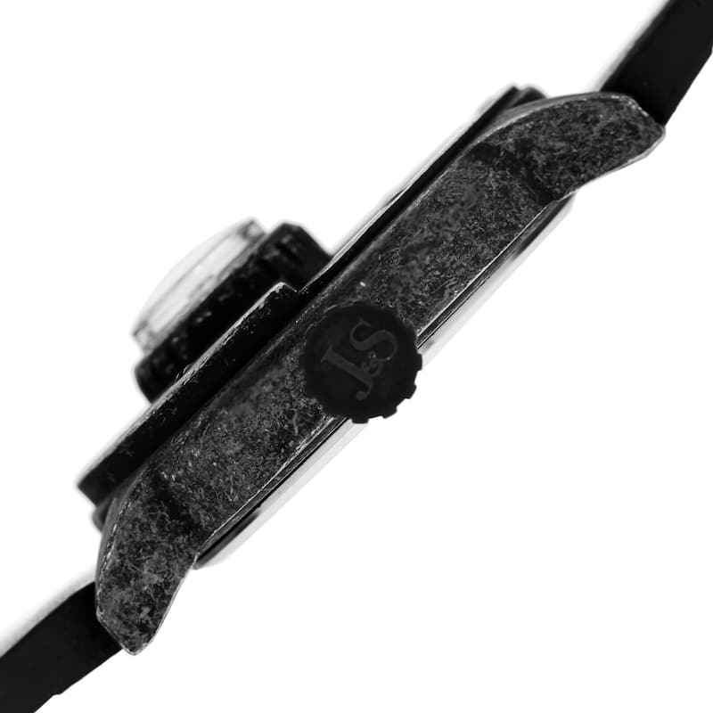Joshua & Sons Men's Quartz Rotating Wheel Leather Black Strap Watch