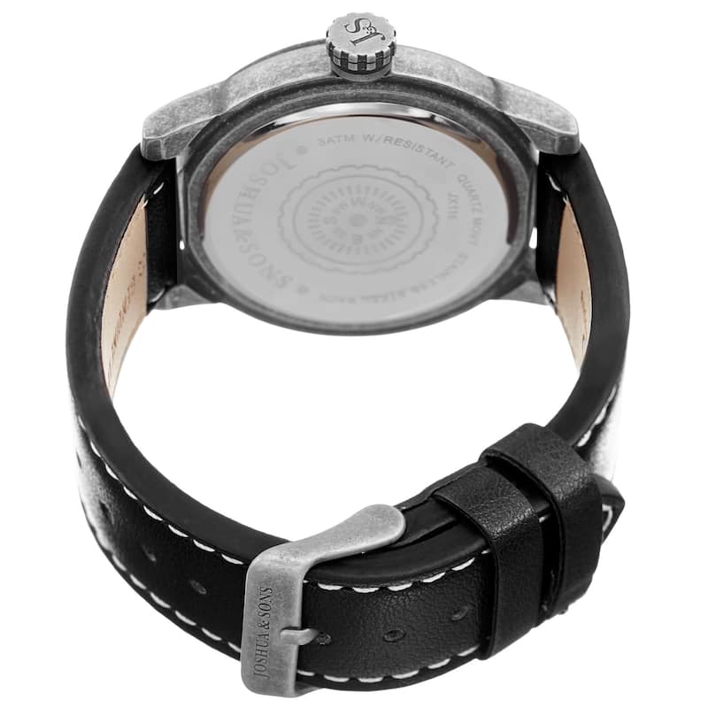 Joshua & Sons Men's Quartz Rotating Wheel Leather Silver-Tone Strap Watch - silver