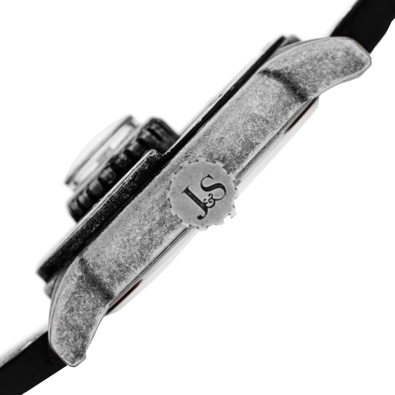 Joshua & Sons Men's Quartz Rotating Wheel Leather Silver-Tone Strap Watch - silver