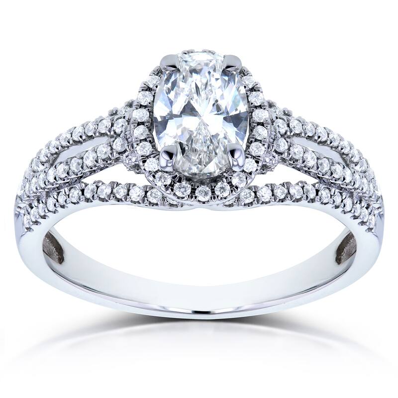 Annello by Kobelli 14k White Gold Certified Oval 1ct TDW Diamond Ring (H, VS2)
