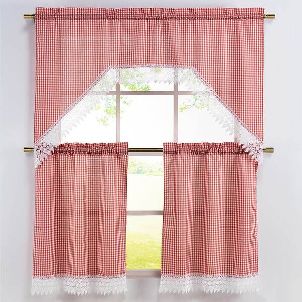 Shop Classic Gingham Check 3 Piece Embroidered Swag Valance And