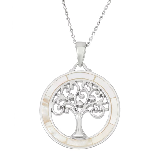 La Preciosa Sterling Silver Mother of Pearl Tree of Life Circle Necklace. Opens flyout.