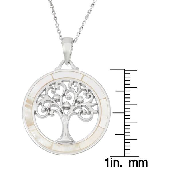 La Preciosa Sterling Silver Mother of Pearl Tree of Life Circle Necklace