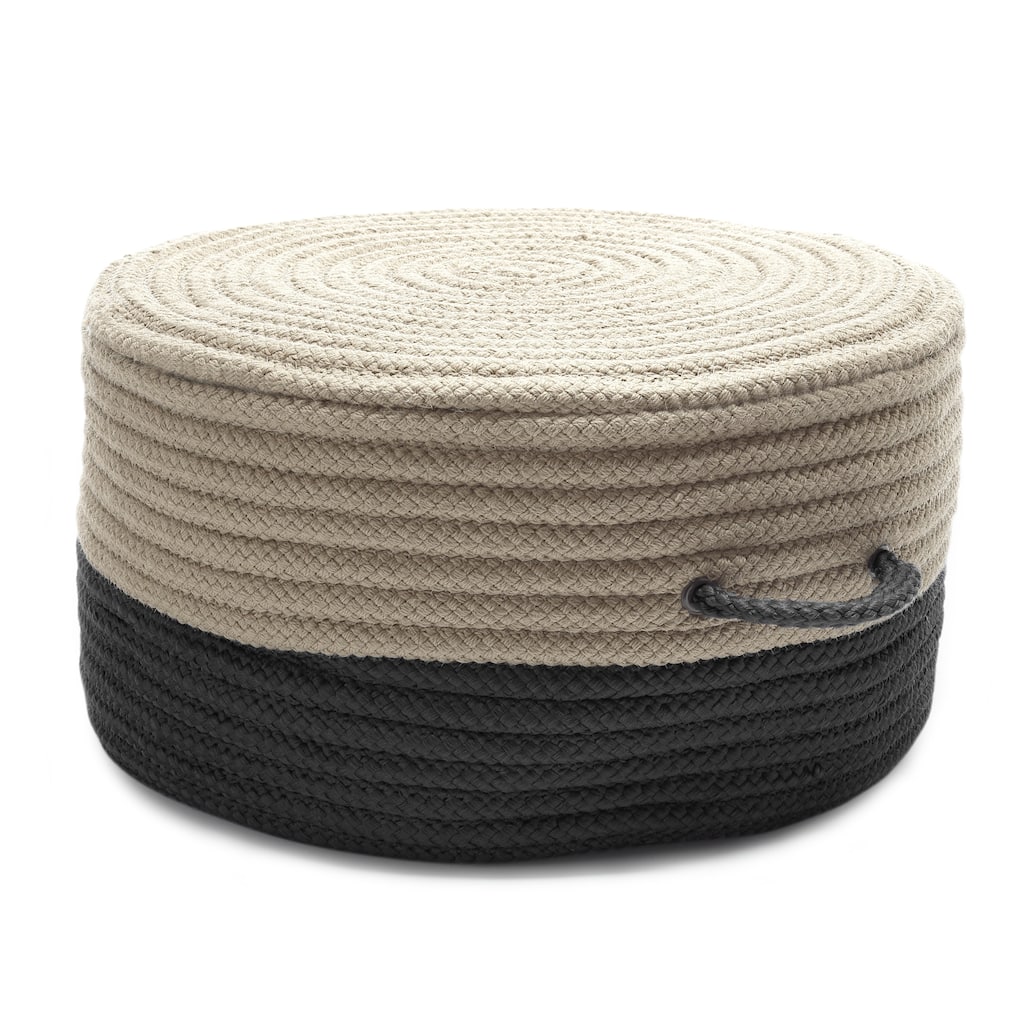 Two-tone Textured Round Pouf Ottoman with Handle