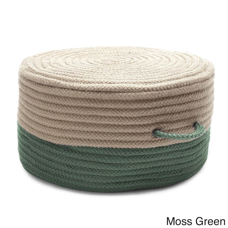 Two-tone Textured Round Pouf Ottoman with Handle - Green - 20"x20"x11"