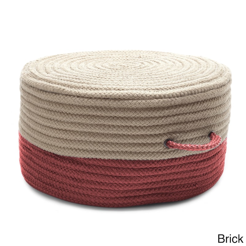 Two-tone Textured Round Pouf Ottoman with Handle - Red - 20"x20"x11"