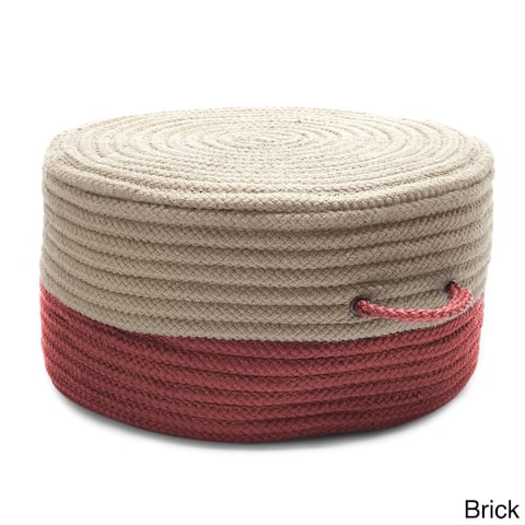 Two-tone Textured Round Pouf Ottoman with Handle