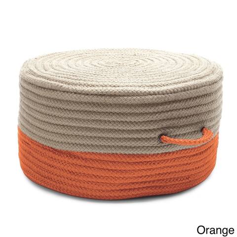 Two-tone Textured Round Pouf Ottoman with Handle