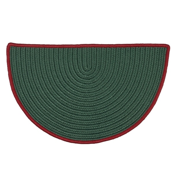 Reversible Green Hearth Rug Slice with Red Accent - 1'6" x 2'6"