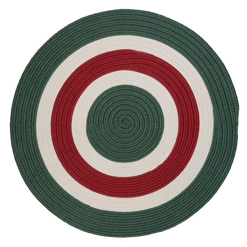 Holiday Banded Reversible Round Rug - 5' x 5' Round - Red White & Green