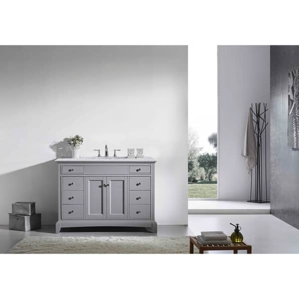 Eviva Elite Stamford 60 Gray Solid Wood Bathroom Vanity Set with Double OG  White Carrera Marble Top & White Undermount Porcelain Sinks