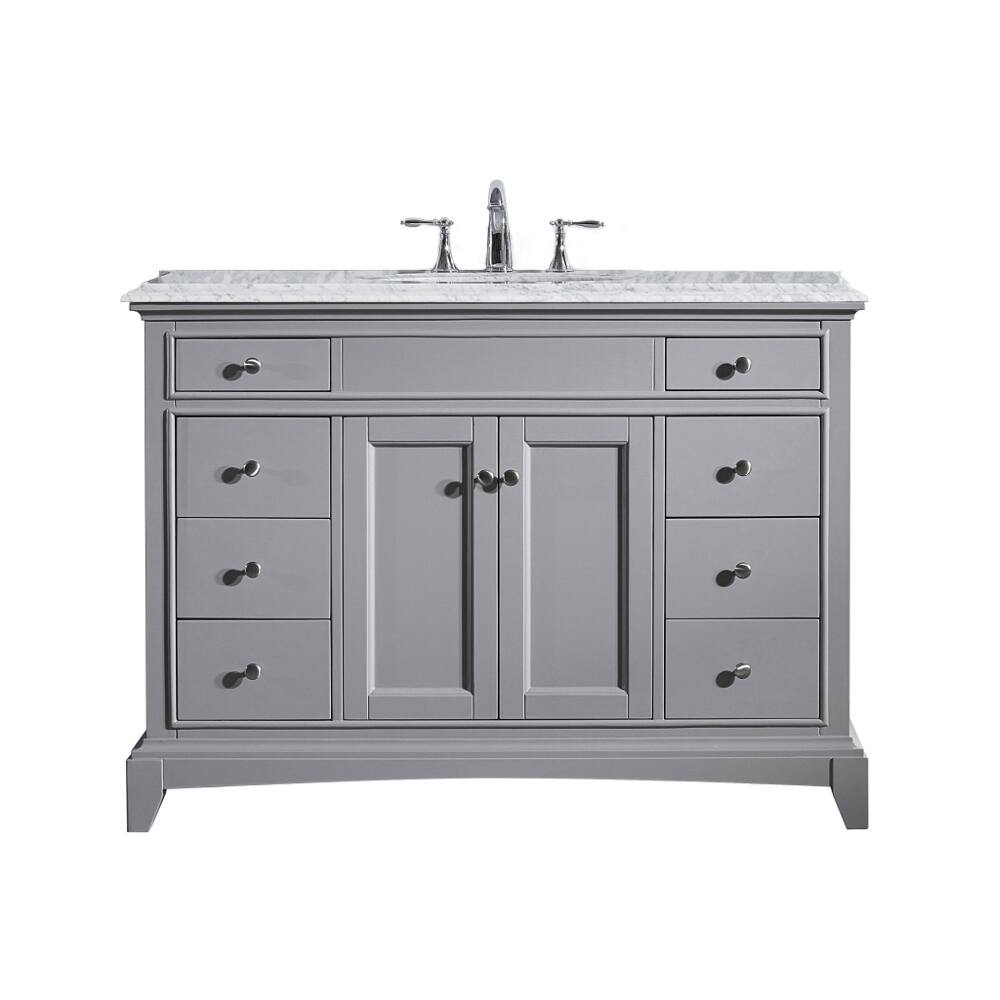 Eviva Elite Stamford 48 inch Gray Bathroom Vanity with Double Ogee Edge White Carrara Countertop and Undermount Porcelain Sink
