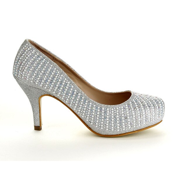 silver grey mid heel shoes