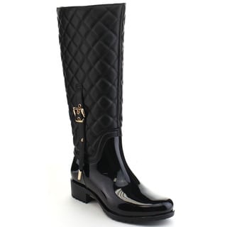 Shop Beston CB11 Women's Quilted Two Tone Buckle Knee High Rain Boots ...