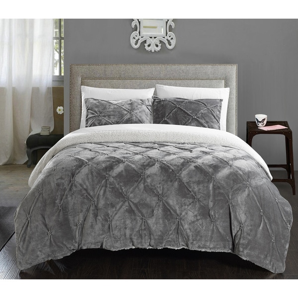 Chiara Sherpa Lined Grey Microplush 7-piece Bed In a Bag with ...