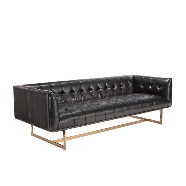 Shop Sunpan Club Matisse Rose Gold Frame Black Leather Sofa