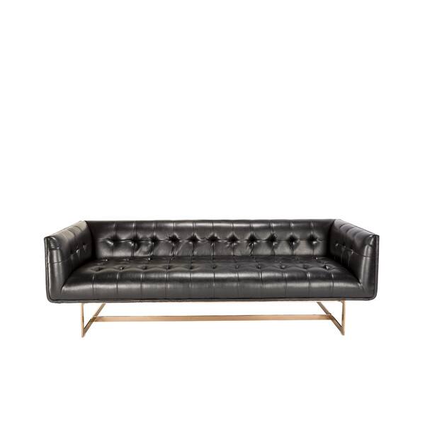 Sunpan Club Matisse Rose Gold Frame Black Leather Sofa Sunpan Club Matisse Rose Gold