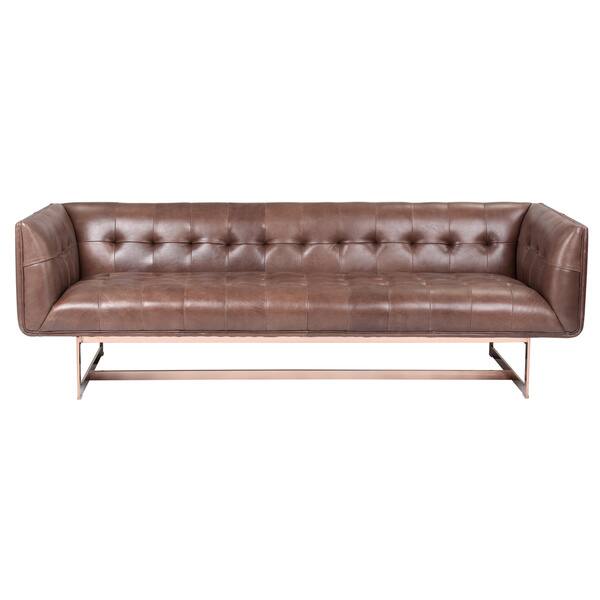 Shop Sunpan Club Matisse Rose Gold Leather Sofa With Pillows