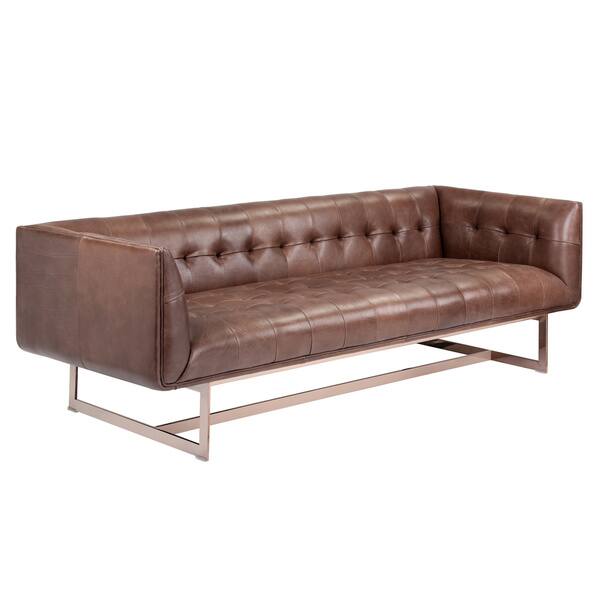 Shop Sunpan Club Matisse Rose Gold Leather Sofa With Pillows