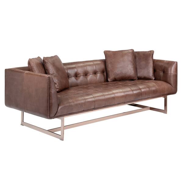 Shop Sunpan Club Matisse Rose Gold Leather Sofa With Pillows