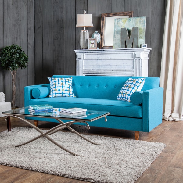 Furniture of America Idalia Modern MidCentury Turquoise Blue Sofa