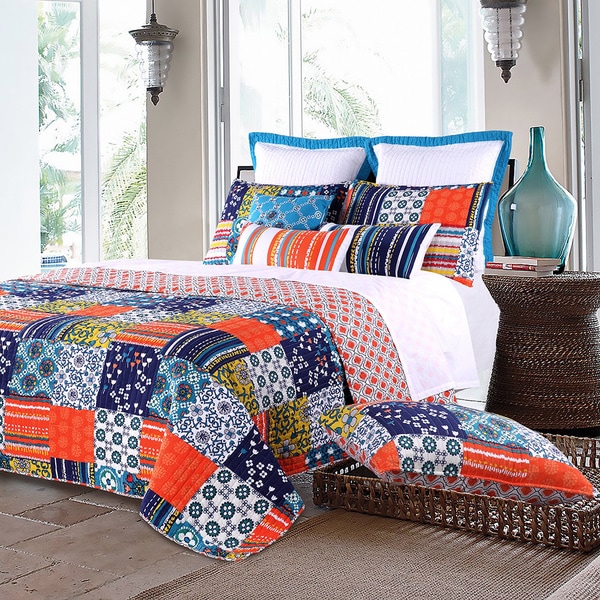 Greenland Home Fashions Arianna Teal Oversized Cotton 3-piece Quilt Set