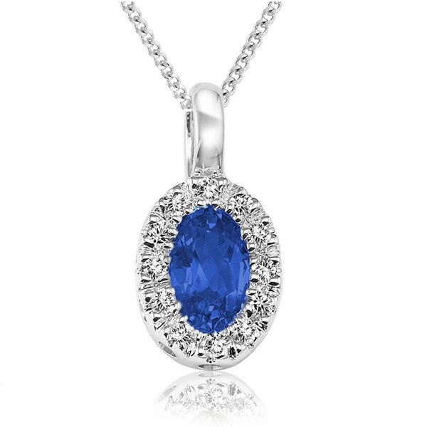 10k White Gold Oval Blue Saphire Diamond Accent Pendant - 17810271 ...