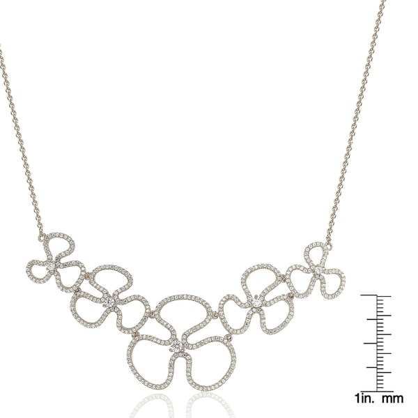 Suzy L. Sterling Silver Cubic Zirconia Floral Thin Necklace - White