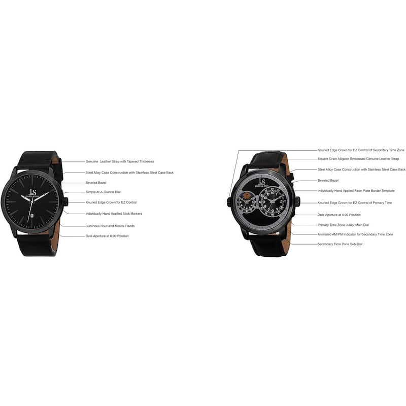 Joshua & Sons Men's Quartz Multifunction Dual Time Leather Black Strap Watch
