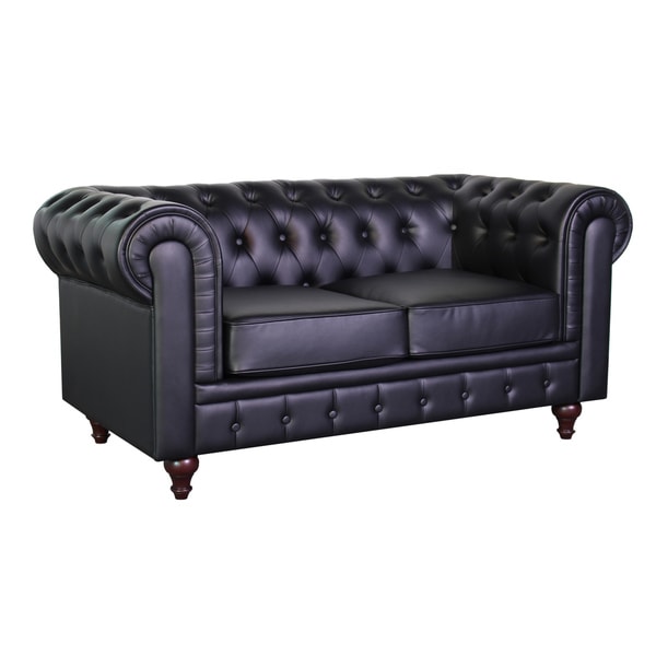 Grace Black Bonded Leather Chesterfield Loveseat   17811688