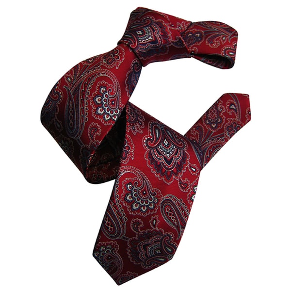 Shop Dmitry Men's Red Paisley Italian Silk Tie - Free Shipping Today ...