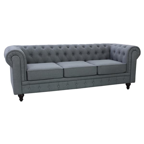 Shop Grace Grey Linen Fabric Chesterfield Sofa Free Shipping