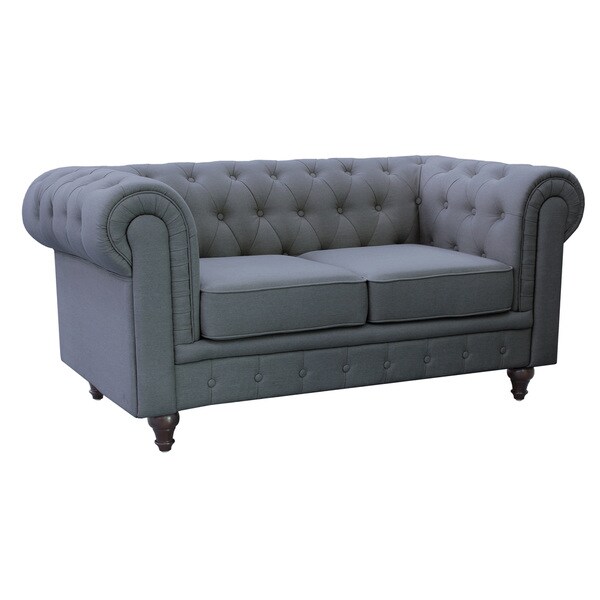 Grace Grey Linen Fabric Chesterfield Loveseat Free Shipping Grace Grey Linen Fabric Chesterfield Loveseat