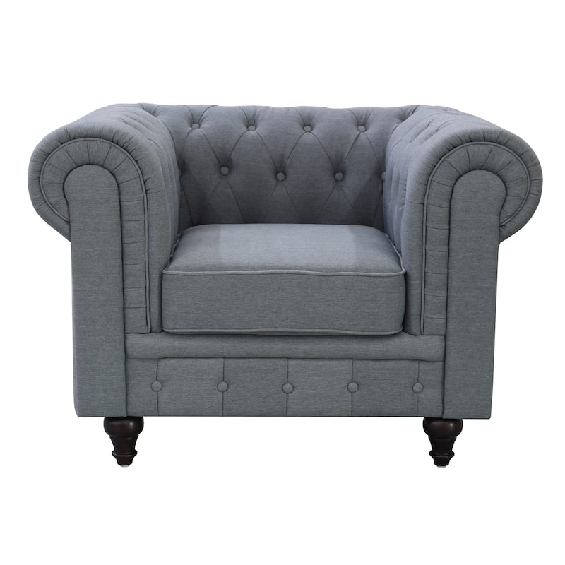 Grace Grey Linen Fabric Chesterfield Chair