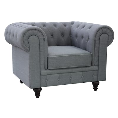Grace Grey Linen Fabric Chesterfield Chair