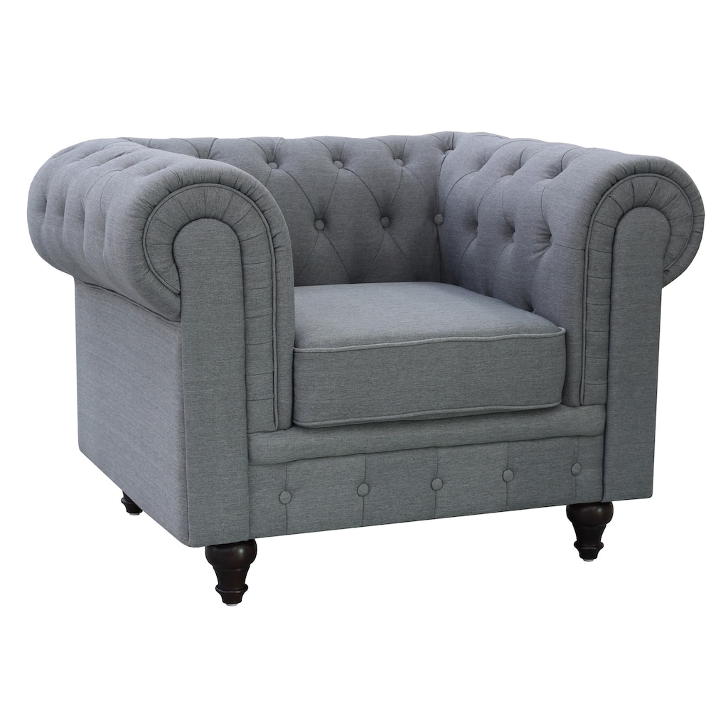Grace Grey Linen Fabric Chesterfield Chair