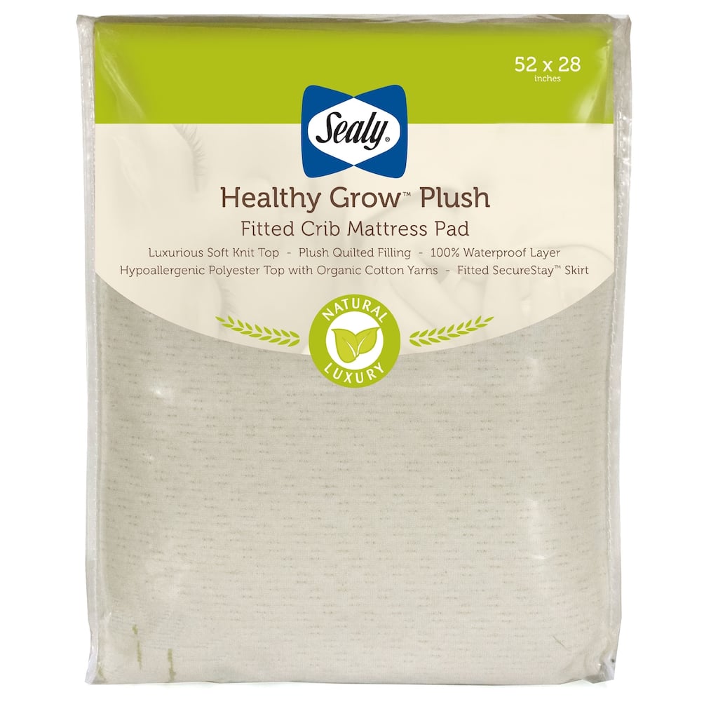 Sealy Healthy Grow Plush Fitted Crib Mattress Pad w/ Waterproof Layer - White