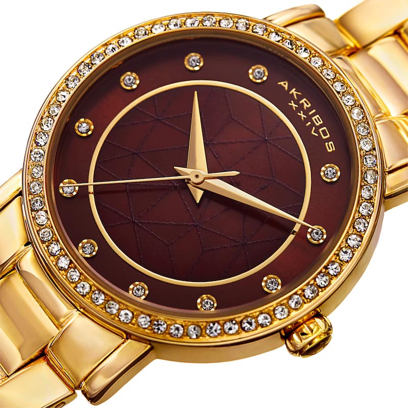 Akribos XXIV Women's Mosaic Printed Dial Quartz Crystal-Accented Gold-Tone Bracelet Watch - brown