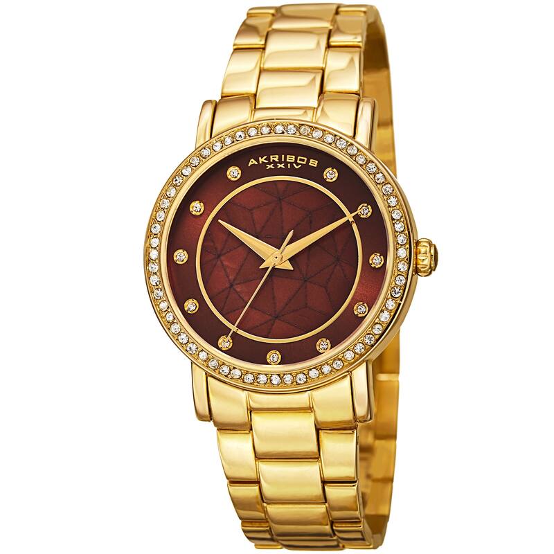 Akribos XXIV Women's Mosaic Printed Dial Quartz Crystal-Accented Gold-Tone Bracelet Watch - brown