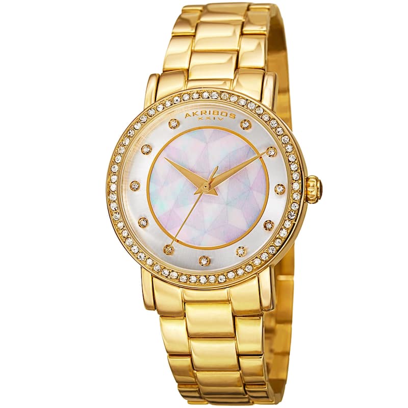 Akribos XXIV Women's Mosaic Printed Dial Quartz Crystal-Accented Gold-Tone Bracelet Watch - Gold